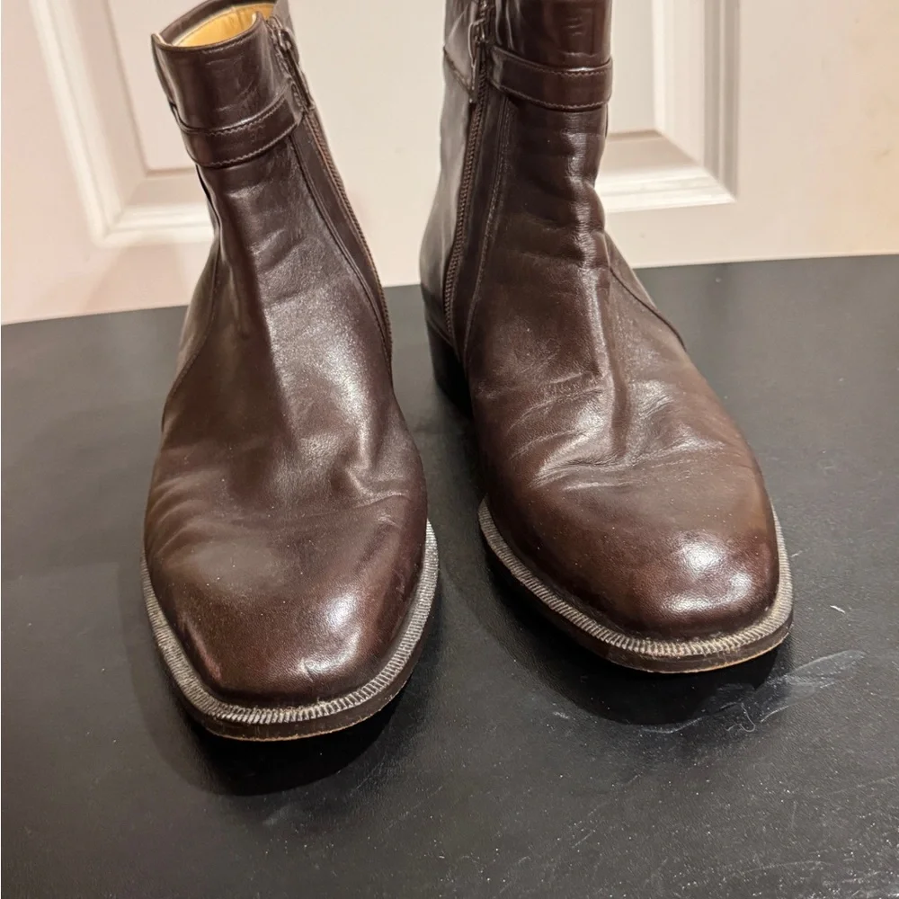 Bally Brown Leather Ankle Rudy Boots with Golden Buckle size 8.5